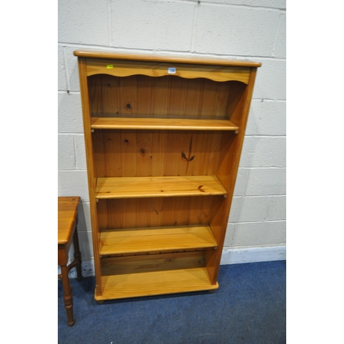 1206 - A MODERN PINE FIVE TIER OPEN BOOKCASE, width 83cm x depth 29cm x height 151cm, along with a pine lam... 