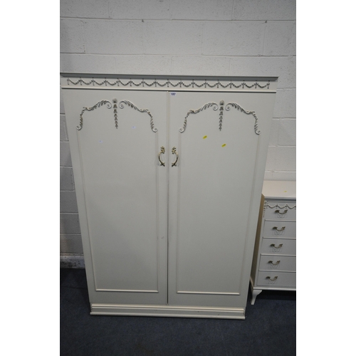 1207 - A LARGE WHITE DOUBLE DOOR WARDROBE, width 123cm x depth 56cm x height 177cm, along with a matching c... 