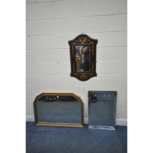 1217 - A GILT FRAMED BEVELLED EDGE WALL MIRROR, 103cm x 72cm, a mirror framed mirror, along with an Italian... 