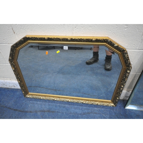 1217 - A GILT FRAMED BEVELLED EDGE WALL MIRROR, 103cm x 72cm, a mirror framed mirror, along with an Italian... 