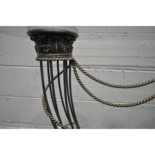 1225 - A TUBULAR METAL CONSOLE TABLE, with rope effect details and a glass top, width 130cm x depth 50cm x ... 