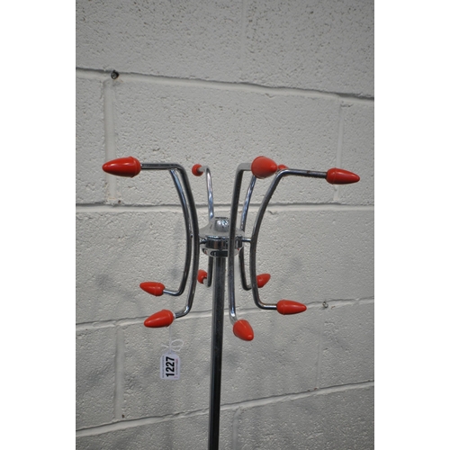 1227 - A MID CENTURY COAT / HAT STAND/ with six arms and two umbrella / stick holders, height 160cm (condit... 