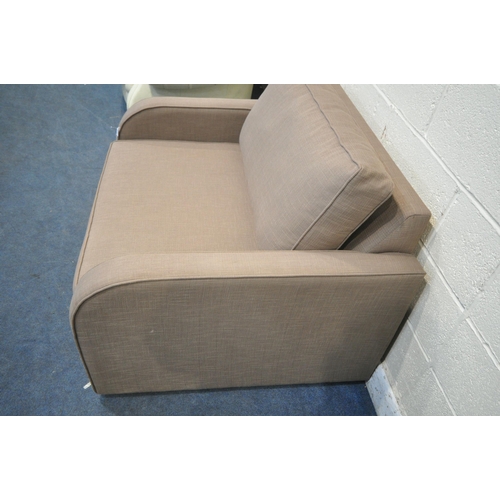 1229 - A BROWN UPHOLSTERED ARMCHAIR / FOLD OUT BED, width 113cm x depth 100cm x height 77cm (condition repo... 