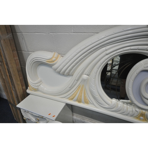 1234 - A CREAM ITALIAN 5FT BEDSTEAD, with flamboyant decorations, side rails, bespoke slats, along with a p... 