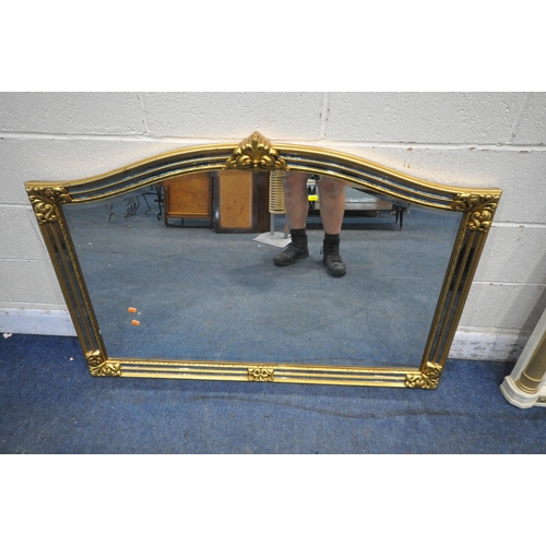 1239 - A LARGE ITALIAN CREAM OVERMANTEL MIRROR, with arched top and foliate details, width 149cm x height 1... 