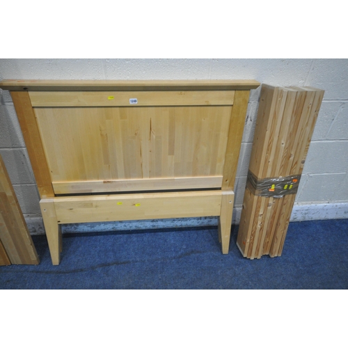 1248 - A MODERN BEECH SINGLE BEDSTEAD, with side rails, slats and screws (condition report: some discoloura... 