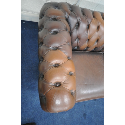 1251 - A BROWN LEATHER UPHOLSTERED TWO SEATER CHESTERFIELD SOFA, length 163cm x depth 84cm x height 70cm (c... 