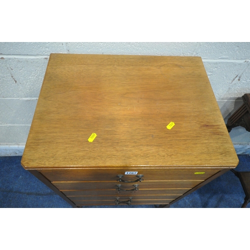 1267 - A MID 20TH CENTURY MAHOGANY FIVE DRAWER MUSIC CABINET, raised on shaped legs, width 52cm x depth 39c... 