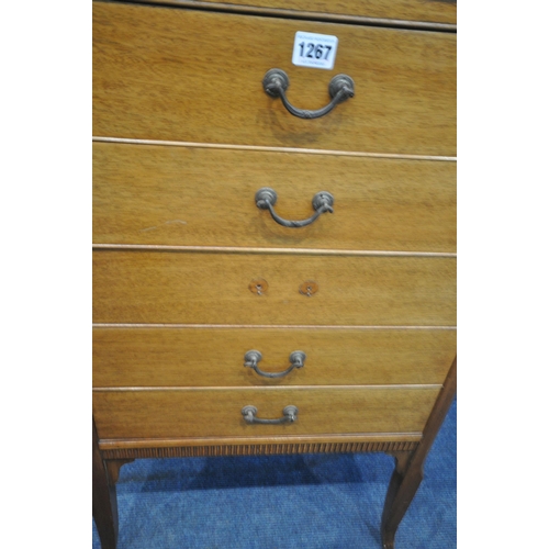 1267 - A MID 20TH CENTURY MAHOGANY FIVE DRAWER MUSIC CABINET, raised on shaped legs, width 52cm x depth 39c... 