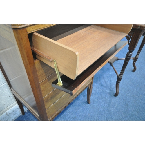 1267 - A MID 20TH CENTURY MAHOGANY FIVE DRAWER MUSIC CABINET, raised on shaped legs, width 52cm x depth 39c... 