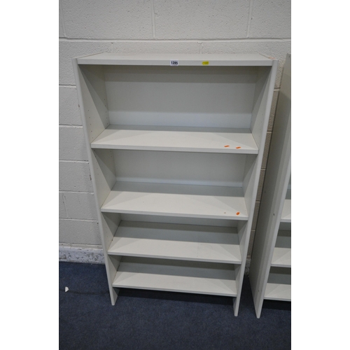 1285 - A PAIR OF WHITE FIVE TIER OPEN BOOKCASES, width 80cm x depth 35cm x height 146cm (condition report: ... 