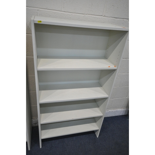 1285 - A PAIR OF WHITE FIVE TIER OPEN BOOKCASES, width 80cm x depth 35cm x height 146cm (condition report: ... 