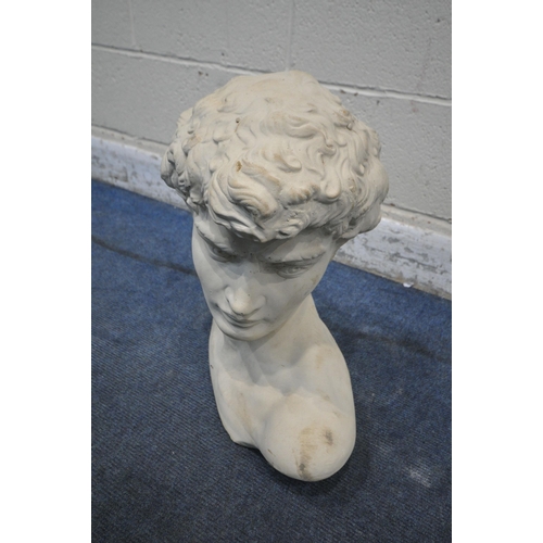 1286 - A LATE 20TH CENTURY PLASTER BUST OF DAVID, approximate height 50cm (condition report: general signs ... 