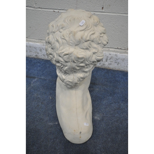 1286 - A LATE 20TH CENTURY PLASTER BUST OF DAVID, approximate height 50cm (condition report: general signs ... 