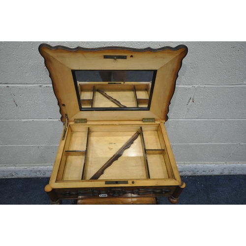 1288 - A 19TH CENTURY WALNUT WORK BOX, the hinged lid enclosing a mirror and a fitted interior, a single dr... 