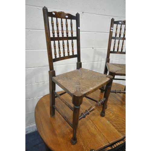 1296 - AN EARLY 20TH CENTURY OAK DROP LEAF TABLE, open width 151cm x closed with 54cm x depth 92cm x height... 