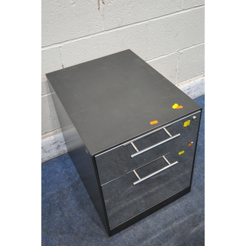 1301 - A MODERN METAL DOUBLE DOOR CABINET, with three shelves and a pull out filing drawer, width 100cm x d... 