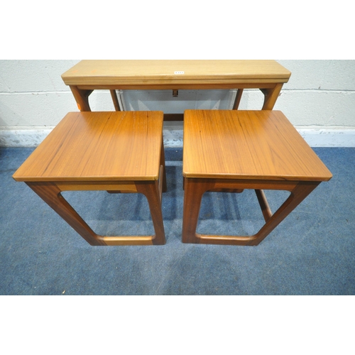 1312 - A.H. MCINTOSH, A MID CENTURY TRIFORM NEST OF TABLES, the largest table with a folding revolving top,... 