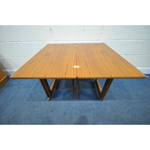 1312 - A.H. MCINTOSH, A MID CENTURY TRIFORM NEST OF TABLES, the largest table with a folding revolving top,... 