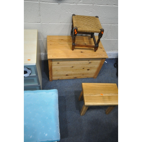 1314 - A PAIR OF MODERN THREE DRAWER BEDSIDE CHESTS, width 50cm x depth 59cm x height 54cm, a pine storage ... 