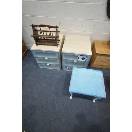 1314 - A PAIR OF MODERN THREE DRAWER BEDSIDE CHESTS, width 50cm x depth 59cm x height 54cm, a pine storage ... 