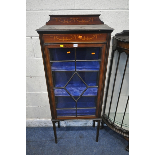 1321 - AN EDWARDIAN MAHOGANY AND MARQUETRY INLAID CHINA CABINET, with a single astragal glazed door, that's... 