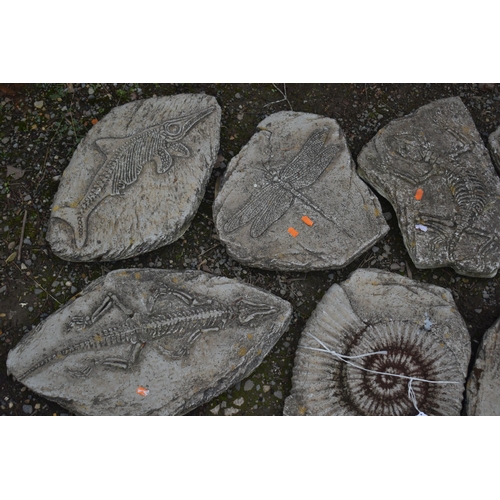 1003 - A SET OF TEN WEATHERED STEPPING STONES, that's all imprinted of various fossils (10)