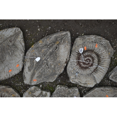 1003 - A SET OF TEN WEATHERED STEPPING STONES, that's all imprinted of various fossils (10)