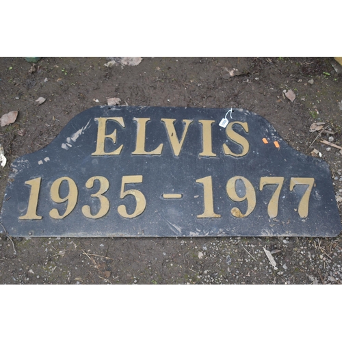 1009 - AN ARCHED METAL SIGN, READING ROCK 'N' ROLL, width 127cm, and another metal sign reading ELVIS 1935-... 