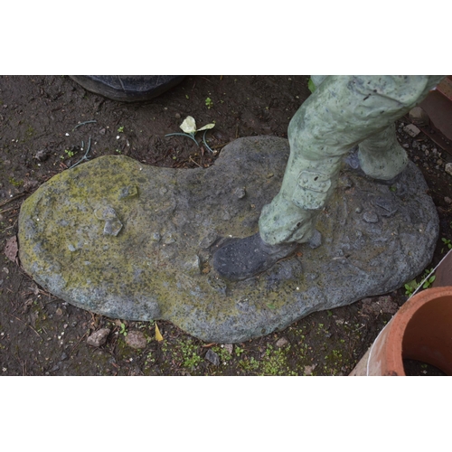 1013 - A BRONZE SCULPTURE, artist unknown, of two children playing in a park, with the girl on a swing, hei... 