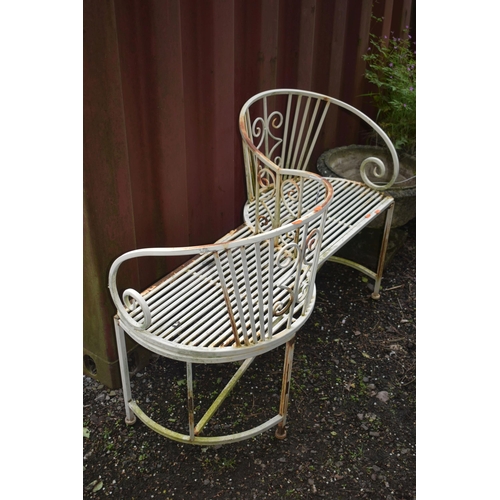 1017 - AN ALUMINIUM OPPOSING TWO SEATED LOVE BENCH, length 108cm (condition report: well rusted in places)