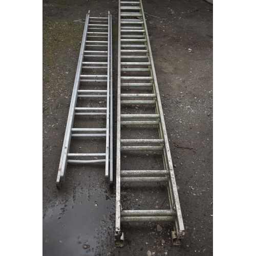 1037 - A SET OF CLIMA ALUMINIUM DOUBLE EXTENSION LADDERS with 14 rungs to each 375cm section, and a similar... 