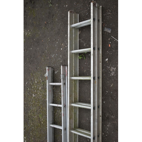 1037 - A SET OF CLIMA ALUMINIUM DOUBLE EXTENSION LADDERS with 14 rungs to each 375cm section, and a similar... 