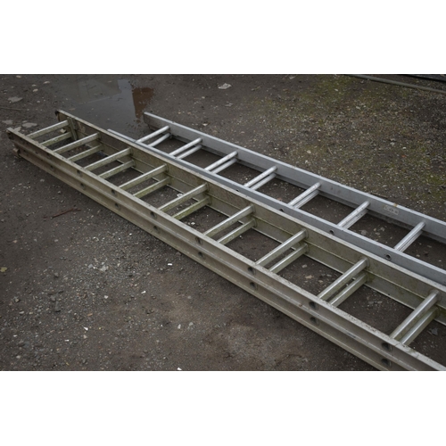 1037 - A SET OF CLIMA ALUMINIUM DOUBLE EXTENSION LADDERS with 14 rungs to each 375cm section, and a similar... 