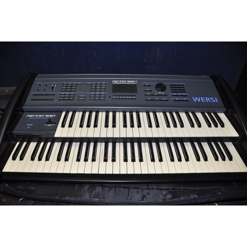 1059 - A WERSI PERFORMER 2 ELECTRIC ORGAN (SPARES OR REPAIRS), a soft case, a white painted collapsable sta... 