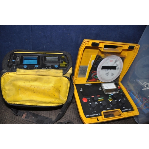 1072 - A BOX AND A BAG CONTAINING BT ENGINEERS TEST EQUIPMENT including a Tester 301B, an Ohmmeter 18C, thr... 