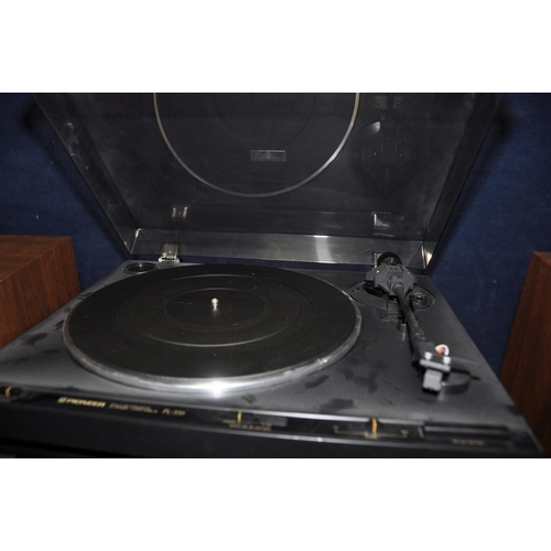 1081 - A VINTAGE PIONEER COMPONENT HI FI comprising of a PL-335 turntable (drive belt missing but needle OK... 