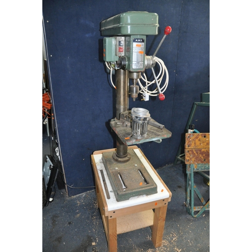 1105 - A VINTAGE AJAX B-16L PILLAR DRILL ON BESPOKE WOODEN STAND  machine height 104cm total height 159cm w... 