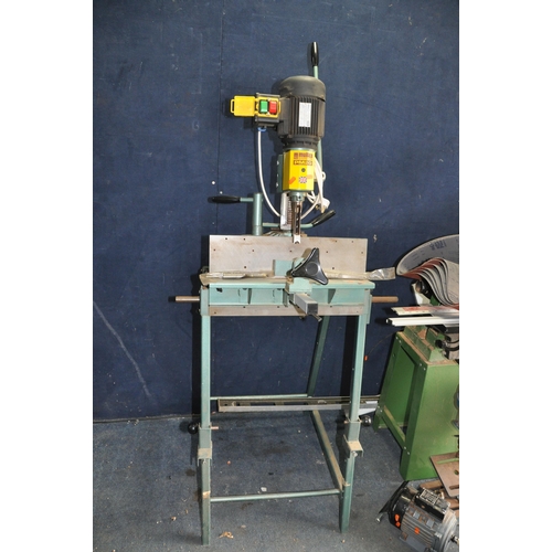 1106 - A MULTICO PM-20 BENCH MORTICING MACHINE ON STAND with four chisels total height 158cm bed width 50cm... 