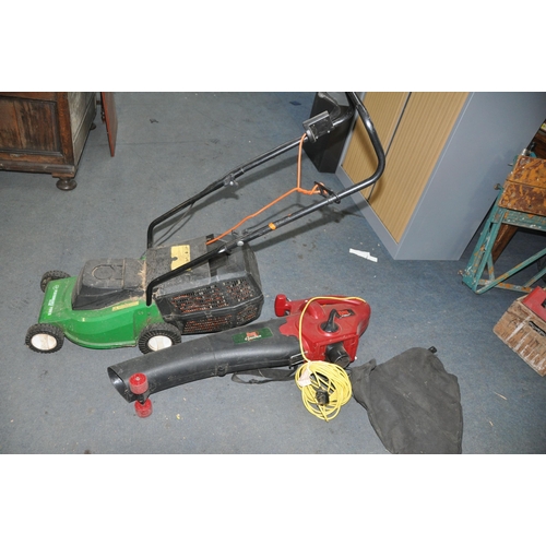 1108 - A PERFORMANCE POWER ELECTRIC MOWER with grass box and a Power Devil Garden Vac/blower with collectio... 