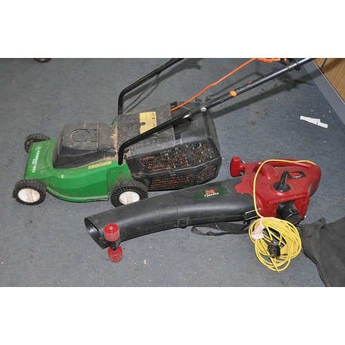 1108 - A PERFORMANCE POWER ELECTRIC MOWER with grass box and a Power Devil Garden Vac/blower with collectio... 