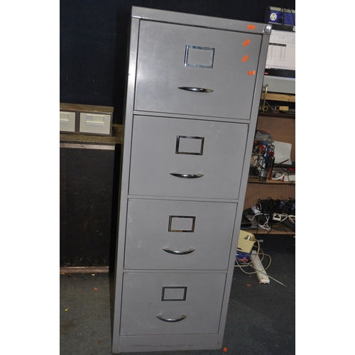 1109 - A VINTAGE FOUR DRAWER FILING CABINET WITHOUT KEY, a metal under desk cabinet with three shallow draw... 