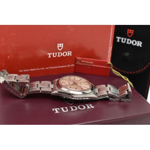 124 - A BOXED TUDOR NON-DATE WRISTWATCH, silvered dial with baton markers, signed Tudor Oyster, shock resi... 