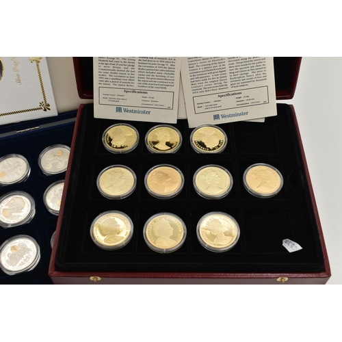 126 - A CARDBOARD BOX CONTAINING ROYAL MINT AND WESTMINSTER CASED COINS, to include a Golden Anniversary S... 