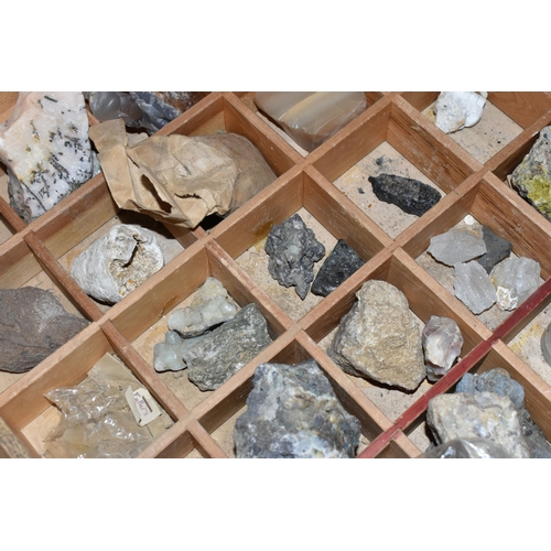 135 - A LARGE SIX DRAWER OAK CABINET WITH MINERAL SPECIMENS, approximate dimensions height 1065mm x depth ... 