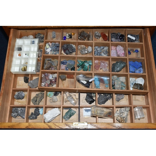 135 - A LARGE SIX DRAWER OAK CABINET WITH MINERAL SPECIMENS, approximate dimensions height 1065mm x depth ... 