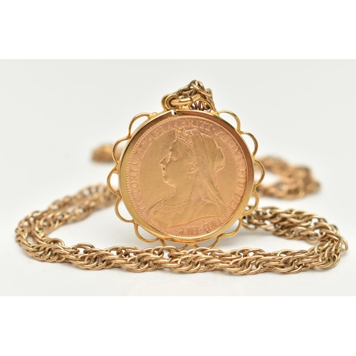 1 - A FULL GOLD SOVEREIGN PENDANT AND CHAIN, Queen Victoria full sovereign, dated 1898, loose in a colle... 