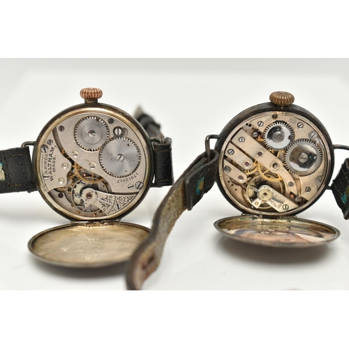 13 - TWO EARLY 20TH CENTURY SILVER WRISTWATCHES, the first a manual wind watch, round white dial signed '... 