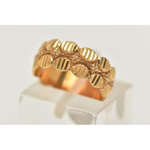 17 - A 1970S 18CT YELLOW GOLD DRESS RING, the two-row abstract design ring with grooved detail, hallmarke... 