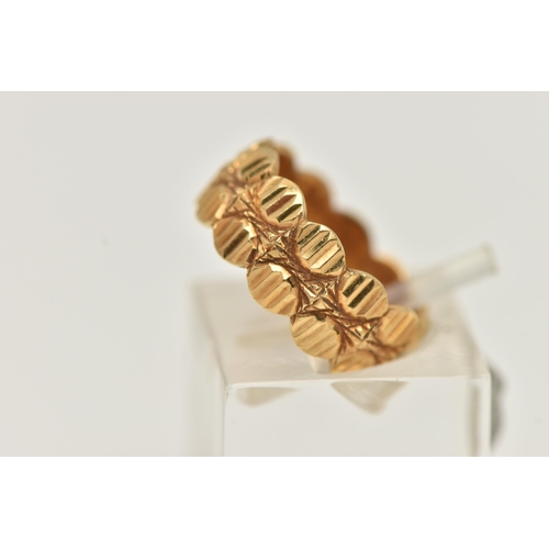 17 - A 1970S 18CT YELLOW GOLD DRESS RING, the two-row abstract design ring with grooved detail, hallmarke... 